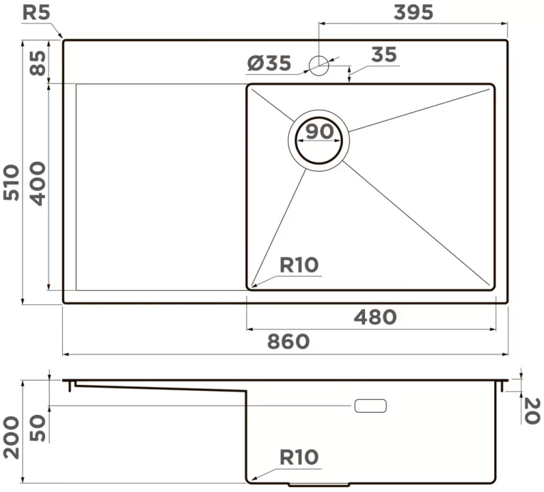 Мойка кухонная Omoikiri Akisame хром  4997042 - 1