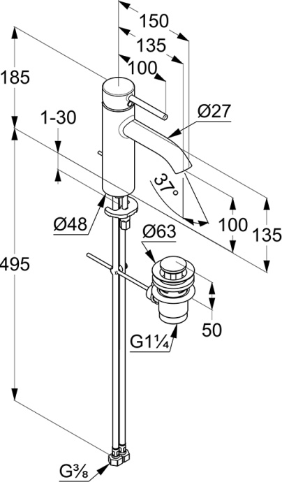 Смеситель Kludi Bozz для раковины 382800576 - 1