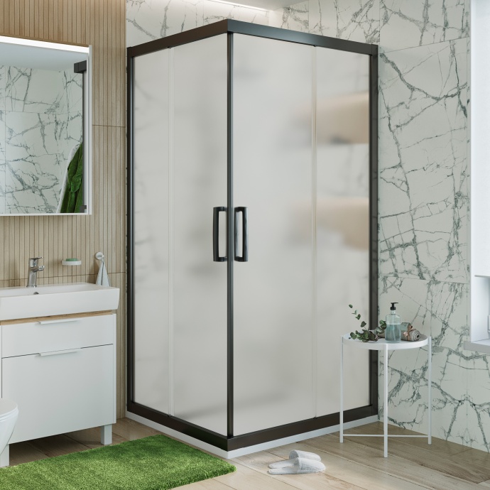 Душевой уголок STWORKI Дублин DE019SC120120200 120x120 см профиль черный матовый, стекло матовое 3GW110TTKK000 - 0