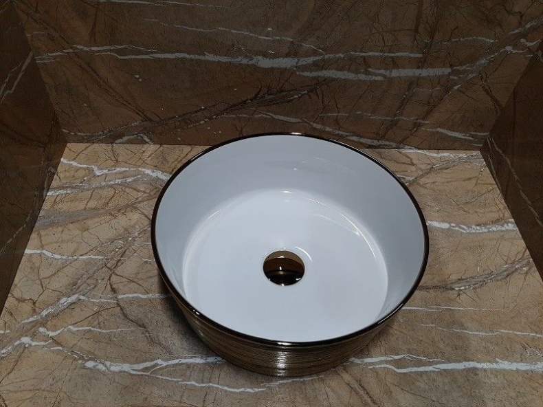 Раковина накладная CeramaLux NC 36.5 см белый/золото  C1055 - 0