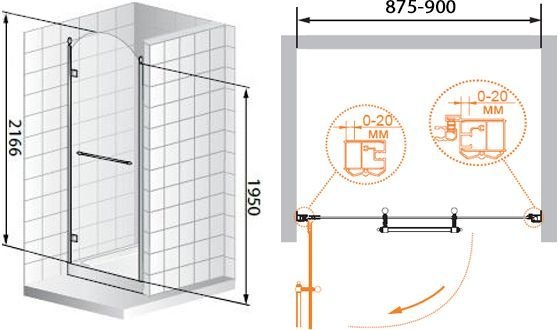 Душевая дверь в нишу Cezares Retro A B1 90 CP G L RETRO-A-B-1-90-CP-G-L - 7