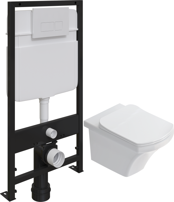 Комплект Унитаз подвесной STWORKI Хальмстад SETK2804-0606-001-1-6000 с микролифтом + Система инсталляции для унитазов EWRIKA ProLT 0026-2020 с белой кнопкой смыва 0042 560217 - 0