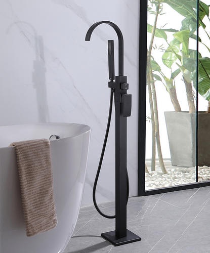 Смеситель напольный Abber Wasserfall черный, матовый  AF8615B - 1