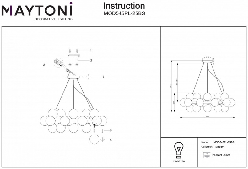 Подвесная люстра Maytoni Dallas MOD545PL-25BS - 1