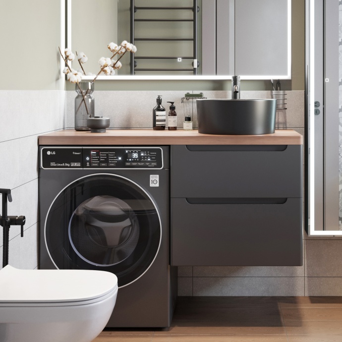 Тумба с раковиной STWORKI Берген 60 серая с темной столешницей 122, BOCCHI Vessel черная, L 549640 - 0