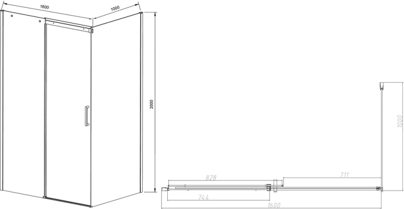 Душевой уголок Vincea Dice 160х100 профиль черный стекло прозрачное VSR-4D1016CLB - 3