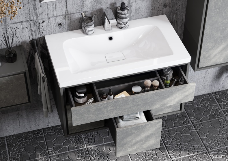 Тумба под раковину Aquaton Уэльс 80 серый-черный матовый 1A267901WA6A0 - 6