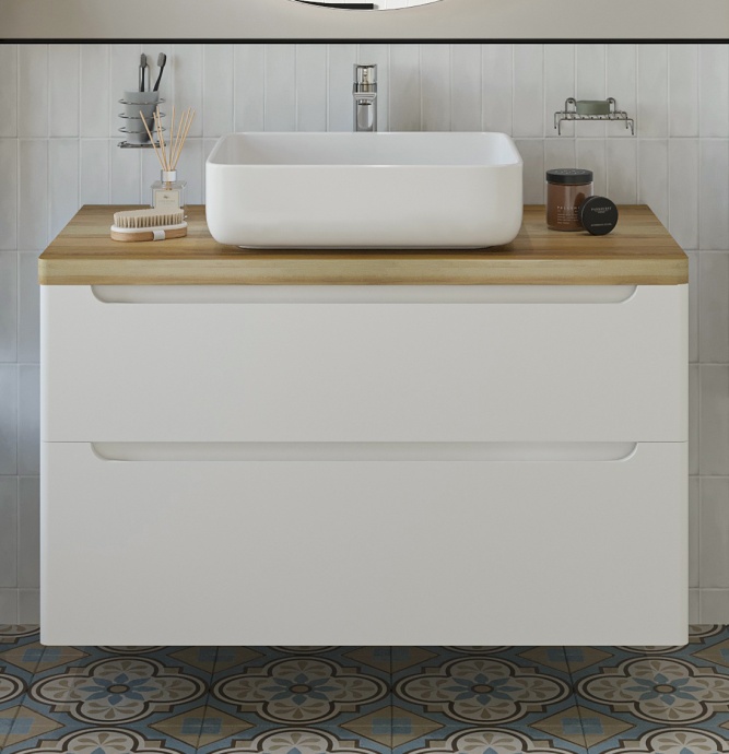 Тумба с раковиной STWORKI Берген 100 белая со светлой столешницей, Soul 1 549501 - 0