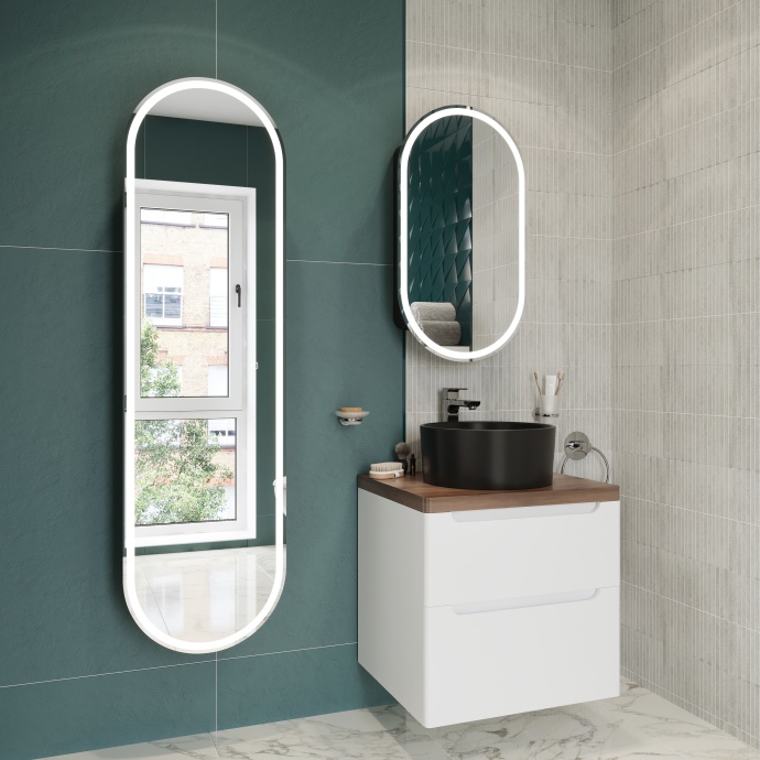 Тумба с раковиной STWORKI Берген 60 белая с темной столешницей, BOCCHI Vessel черная 549458 - 3