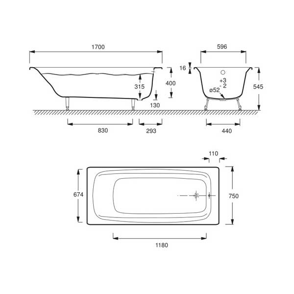 Чугунная ванна Jacob Delafon Diapason 170x75 см  E2937-00 - 4