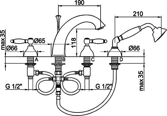 Смеситель Webert Dorian DO730101010 золото, на борт ванны - 1