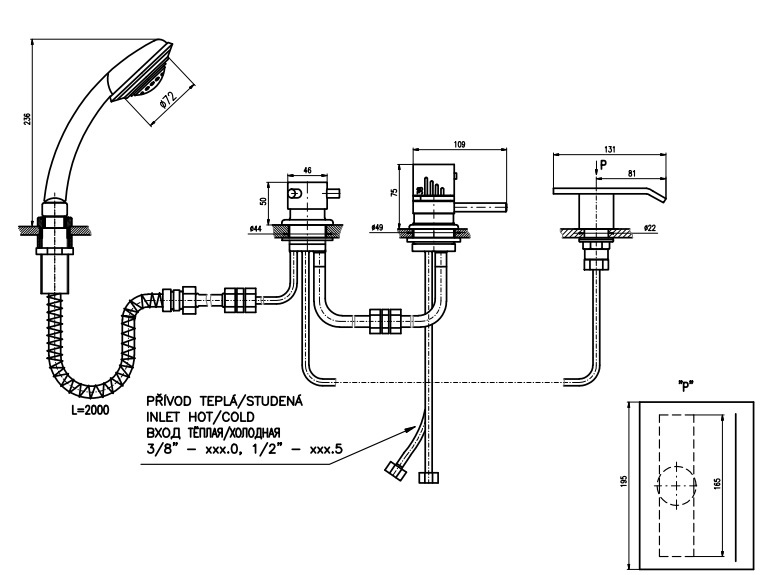 Смеситель на борт ванны термостатический Rav Slezak Dunaj золото DT274.5PZ - 1