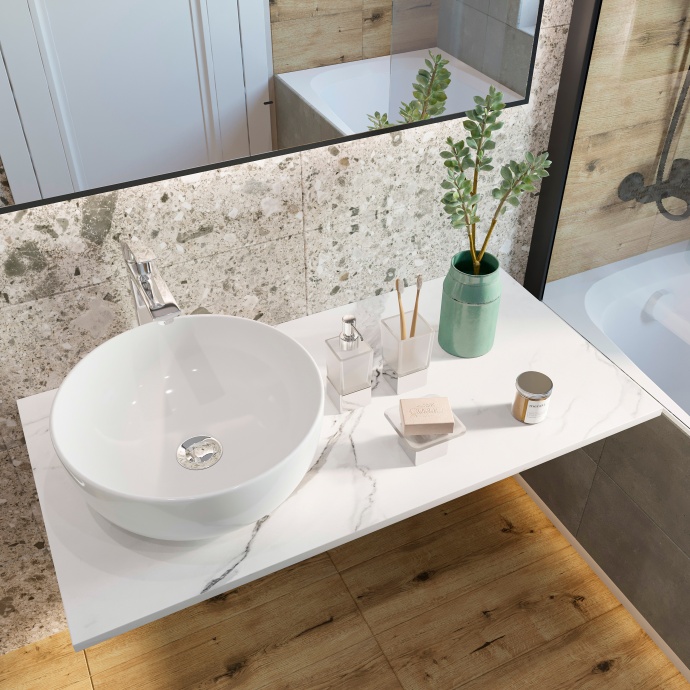 Столешница с раковиной DIWO Элиста 100 белый мрамор, с раковиной Moduo 40 RING 555432 - 3