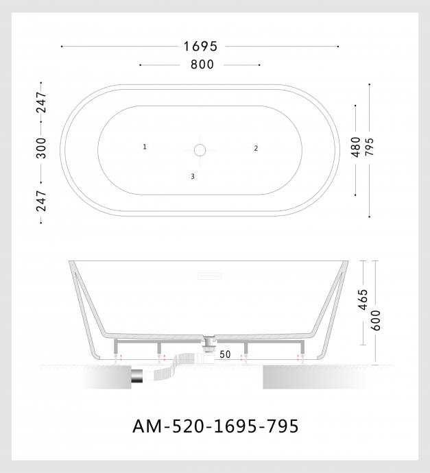 Акриловая ванна ARTMAX AM-520-1695-795 - 3