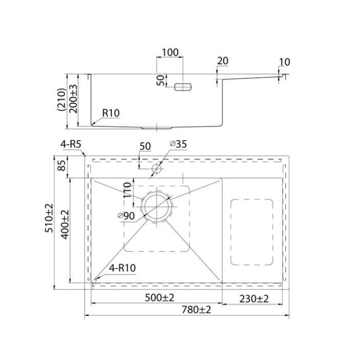 Мойка, нержавеющая сталь, сатин, чаша слева HAZ78SLi77 - 3