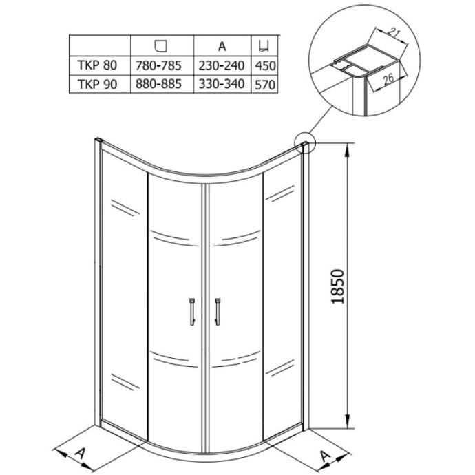 Душевой уголок Kolpa San Eco Quat 90x90 хром стекло прозрачное 538580 - 2
