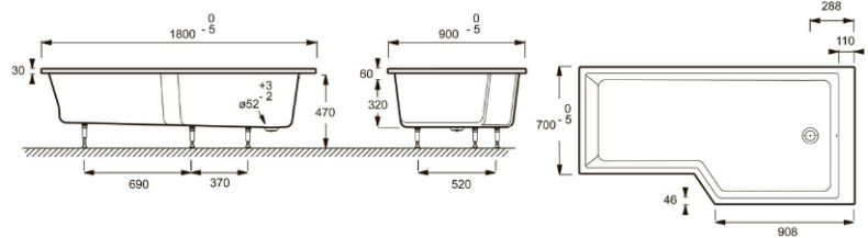 Акриловая ванна Jacob Delafon Bain-Douche Neo  E6D004R-00 - 0