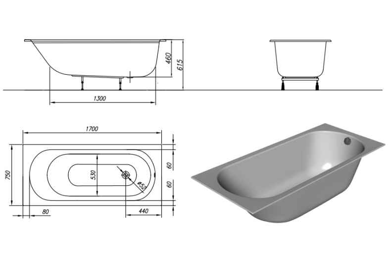 Ванна акриловая Kolpa San Betty E2 170x75 белый 5843-01 - 2