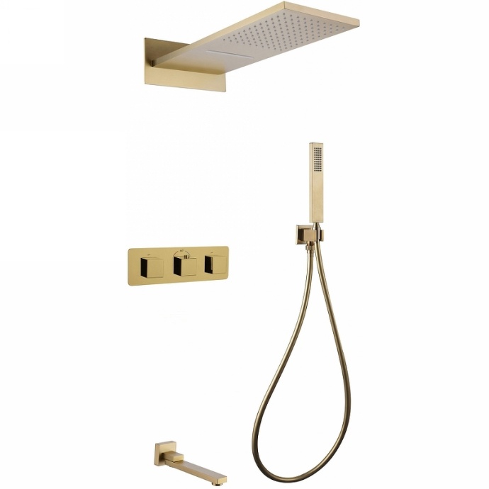 Душевая система Abber Daheim с термостатом золото матовое AF8253G - 0