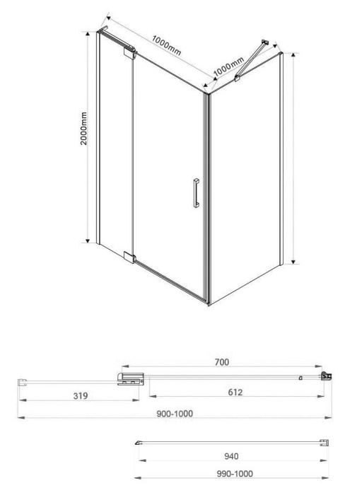 Душевой уголок Vincea Extra 100х100 профиль черный стекло прозрачное VSR-1E901010CLB - 2