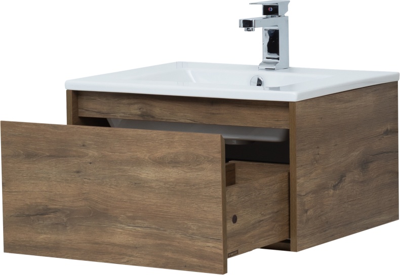 Тумба с раковиной STWORKI Карлстад 60 дуб рустикальный, с белой полкой 440544 - 6