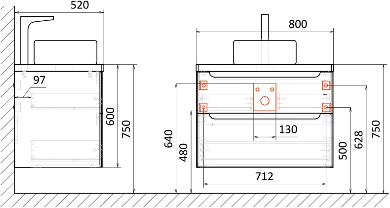 Тумба с раковиной STWORKI Берген 80 серая с темной столешницей, Bocchi Slim Line 1600-001-0126 568177 - 8