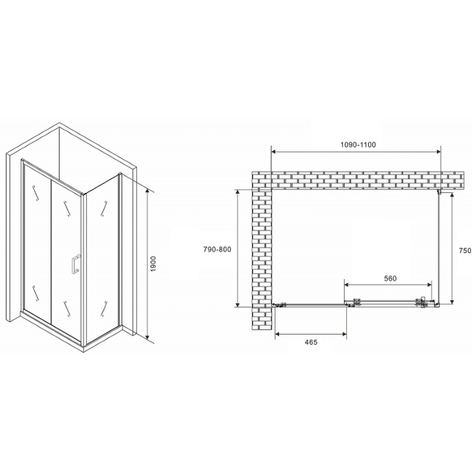 Душевой уголок Abber Schwarzer Diamant 110х80 хром стекло прозрачное AG301105-S805 - 1