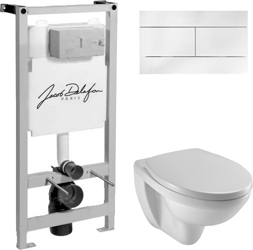 Комплект Система инсталляции для унитазов Jacob Delafon E5504-NF + Кнопка смыва Jacob Delafon E4316-00 белая + Крышка-сиденье Jacob Delafon Patio - 0