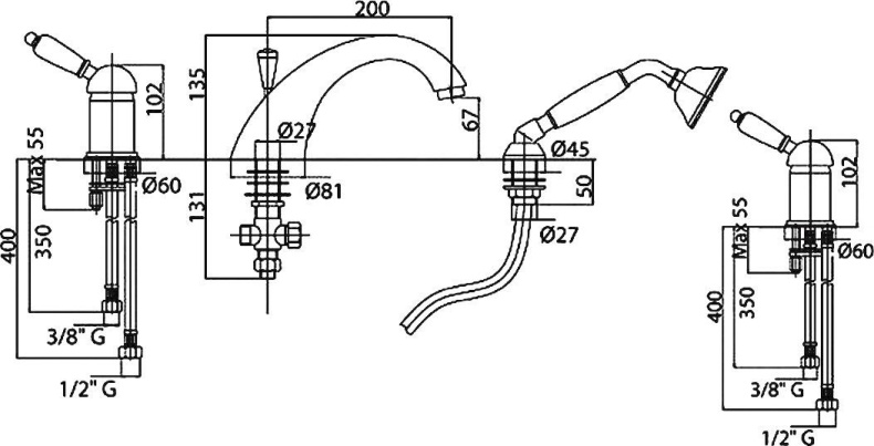 Смеситель Cezares Elite BVDM-02-Bi на борт ванны ELITE-BVDM-02-Bi - 2