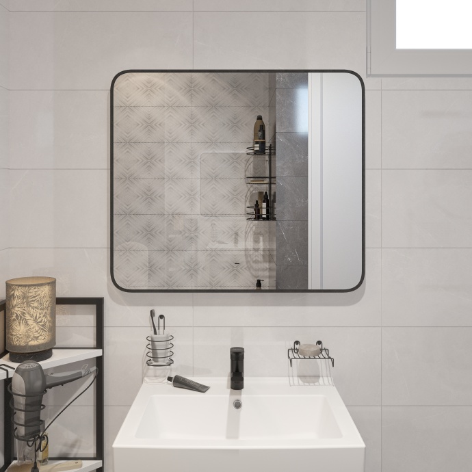 Зеркало DIWO Кострома 80 черное, с подсветкой, прямоугольное, инфракрасный выключатель ЗЛП1748 - 1