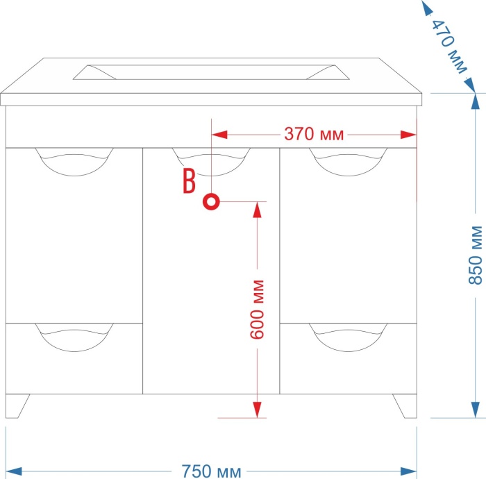 Тумба для комплекта Misty Кристи 75 красная эмаль П-Кри01075-101К2Я - 2
