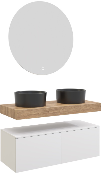 Мебель для ванной STWORKI Ольборг 100 столешница дуб французский, без отверстий, 2 тумбы 50 + 2 раковины 490018 - 2