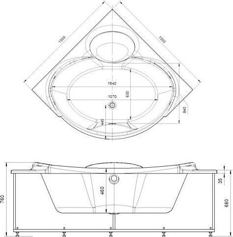 Акриловая ванна 150x150 см Aquatek Эпсилон EPS150-0000066, белый - 1