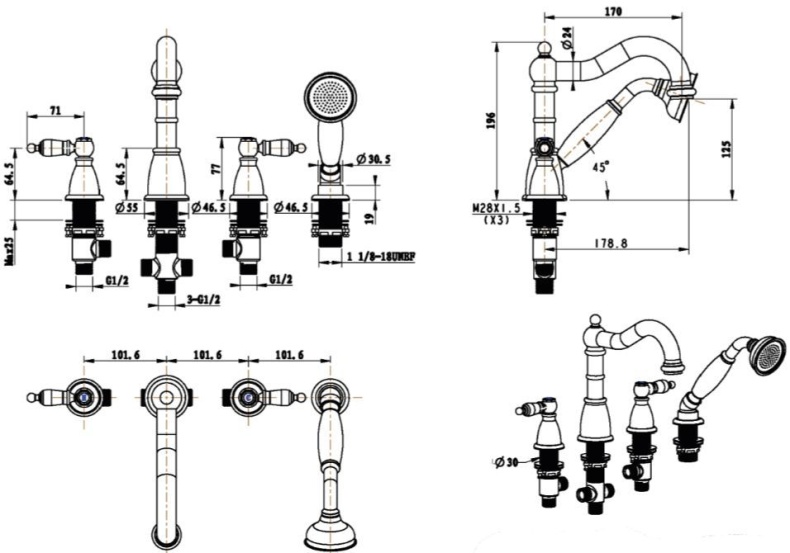 Смеситель Boheme Medici 391 на борт ванны - 1