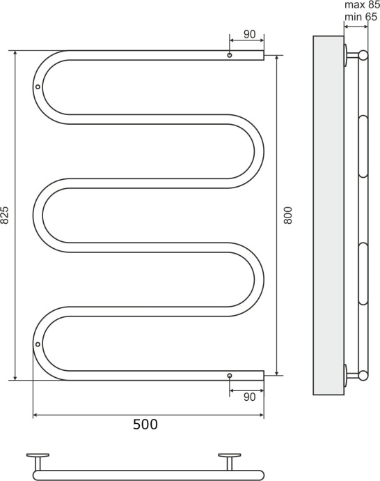 Электрический полотенцесушитель Terminus Ш-образный 500х800 Хром 4620768883965 - 2