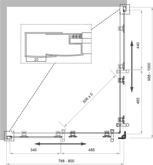 Душевой уголок BelBagno Uno 100х80 профиль хром стекло рифленое UNO-195-AH-2-100/80-CH-CR - 4