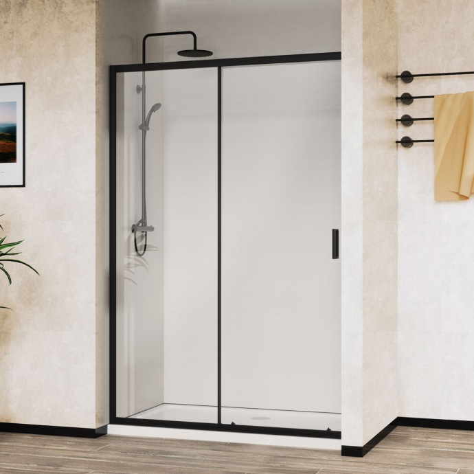 Душевая дверь в нишу Vincea City 110х195 профиль черный стекло прозрачное  VDS-5CT110CLB - 1