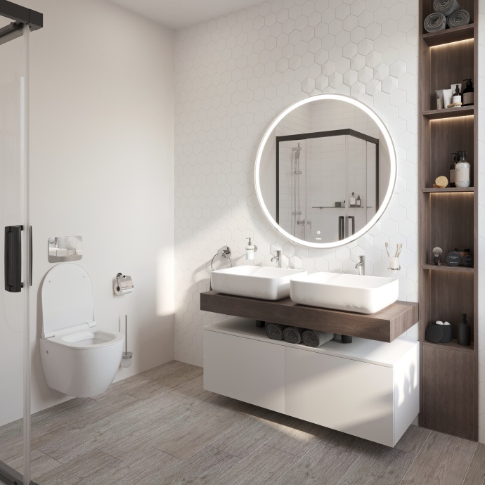 Столешница STWORKI Ольборг 120 дуб карпентер, без отверстий, 2 тумбы 60 + 2 раковины STWORKI Soul 1 белой 489333 - 2