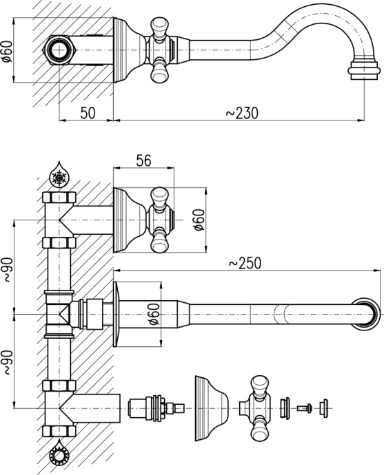 Смеситель для раковины Rav Slezak Morava retro хром MK131 - 1