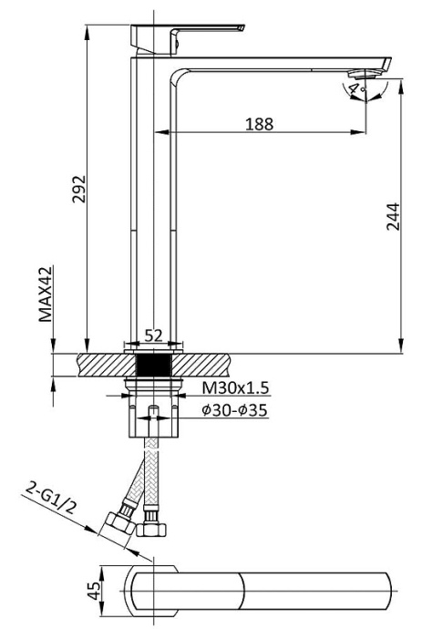 Смеситель для раковины Vincea Next черный матовый VBF-1N2MB - 2