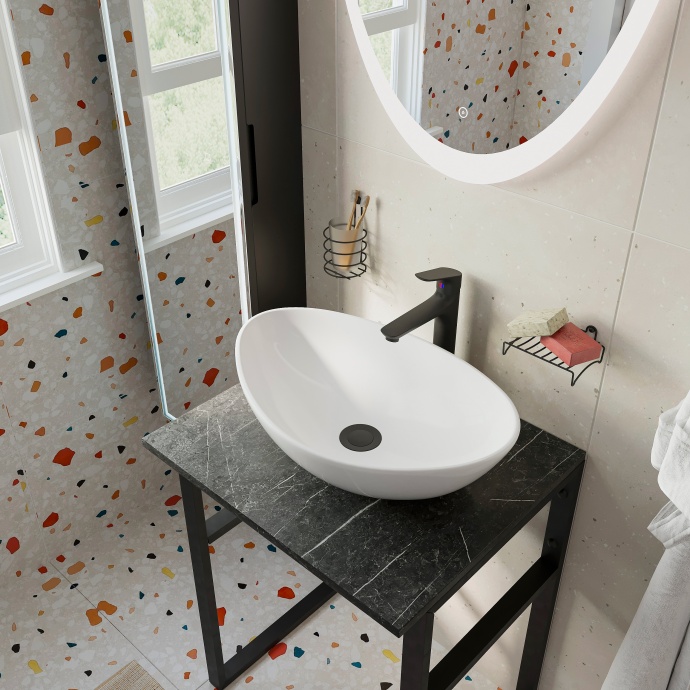 Консоль DIWO Элиста 60 чёрный мрамор, с раковиной Moduo 55 Leaf 554814 - 3