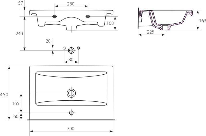 Мебельная раковина Cersanit Como 70 UM-COM70/1 - 3