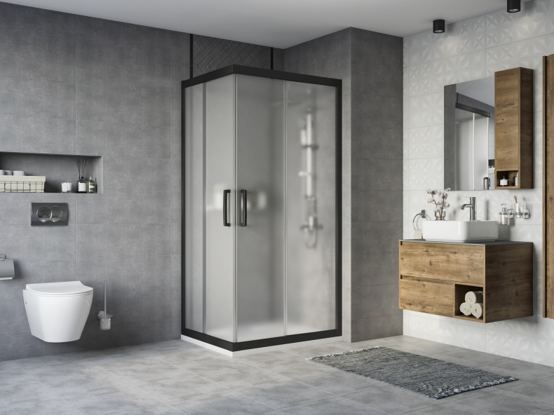 Душевой уголок STWORKI Карлстад DE019RC80100200 100x80 см профиль черный матовы, стекло матовое 3GW129TTKK000 - 1