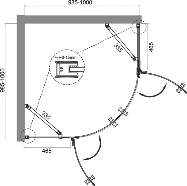 Душевой уголок BelBagno Kraft 100х100 профиль хром стекло прозрачное KRAFT-R-2-100-C-Cr - 6
