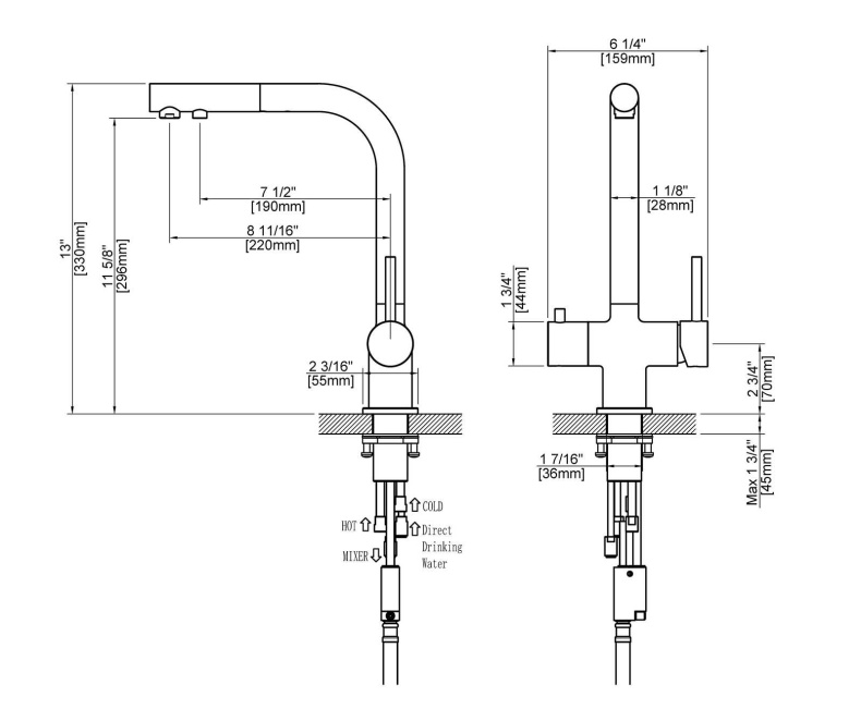 Смеситель для кухни с подключением фильтра и выдвижной лейкой Timo Saona 2356/18FL черное золото - 1