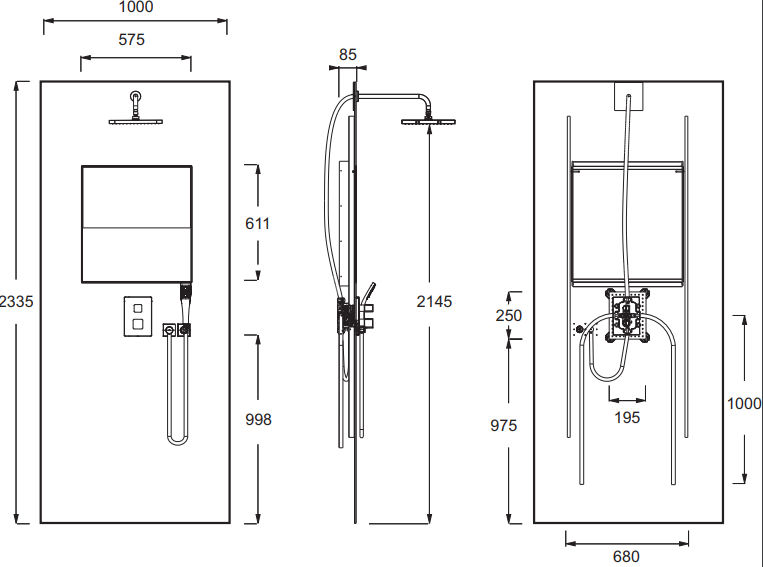 Душевая система с термостатом и квадратным верхним душем Jacob Delafon Ecrin E803001-D33, с подсветкой, Медовый Дуб - 1