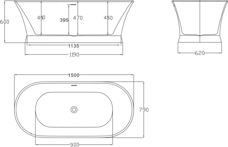 Акриловая ванна BELBAGNO 150х80 белый  BB402-1500-790 - 3