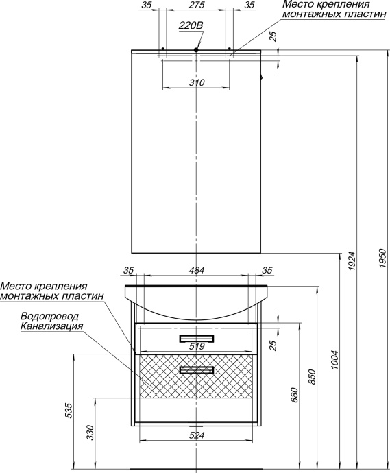 Тумба с раковиной Aquanet Грейс 65 2 ящика, дуб кантенбери - 9