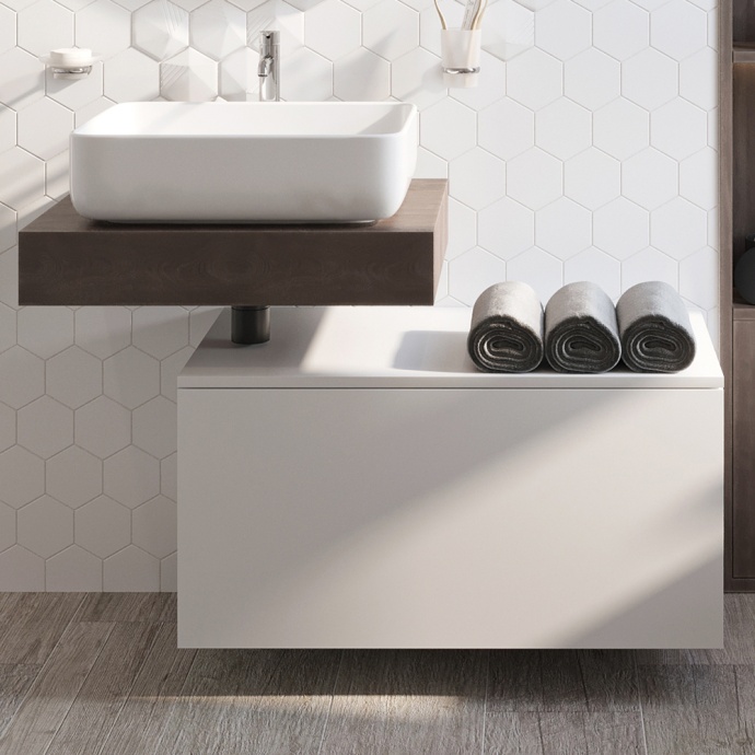 Столешница STWORKI Ольборг 60 дуб карпентер, без отверстий, с тумбой 80, с раковиной STWORKI Soul 1 белой 489275 - 0