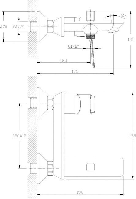 Смеситель для ванны Rossinka  хром  RS27-31 - 1